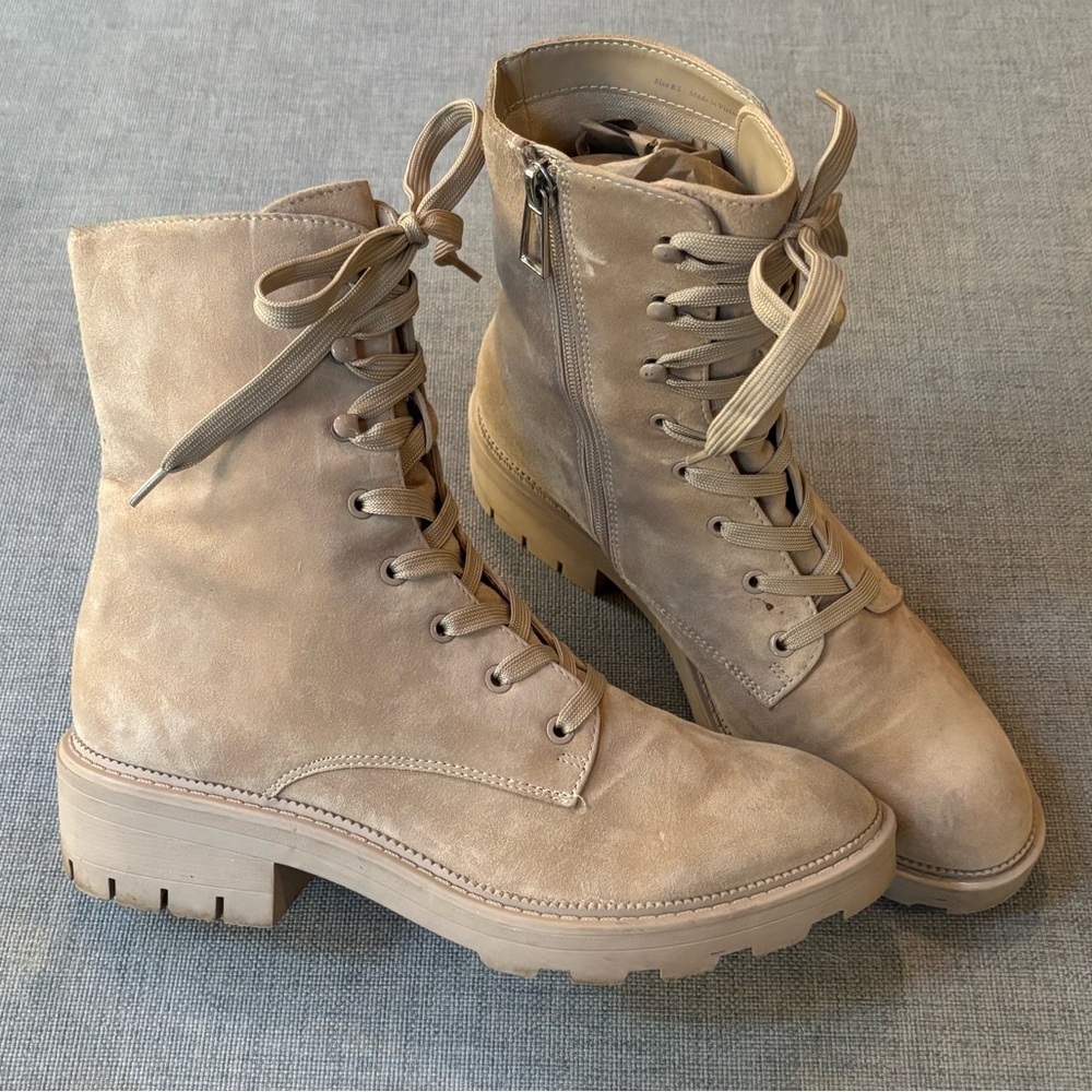 Dolce Vita Clear Women's Tan Lace-Up Boots with side zipper